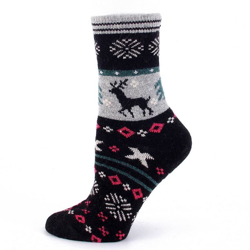 Playful Christmas Elk Woolen Socks