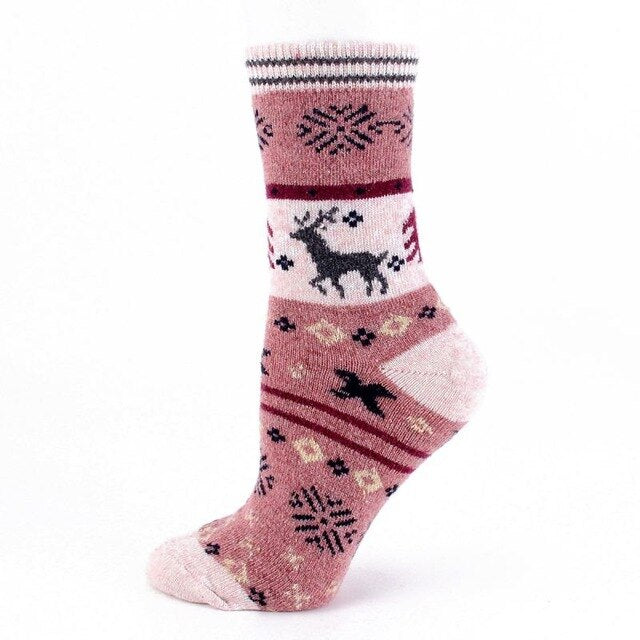 Playful Christmas Elk Woolen Socks