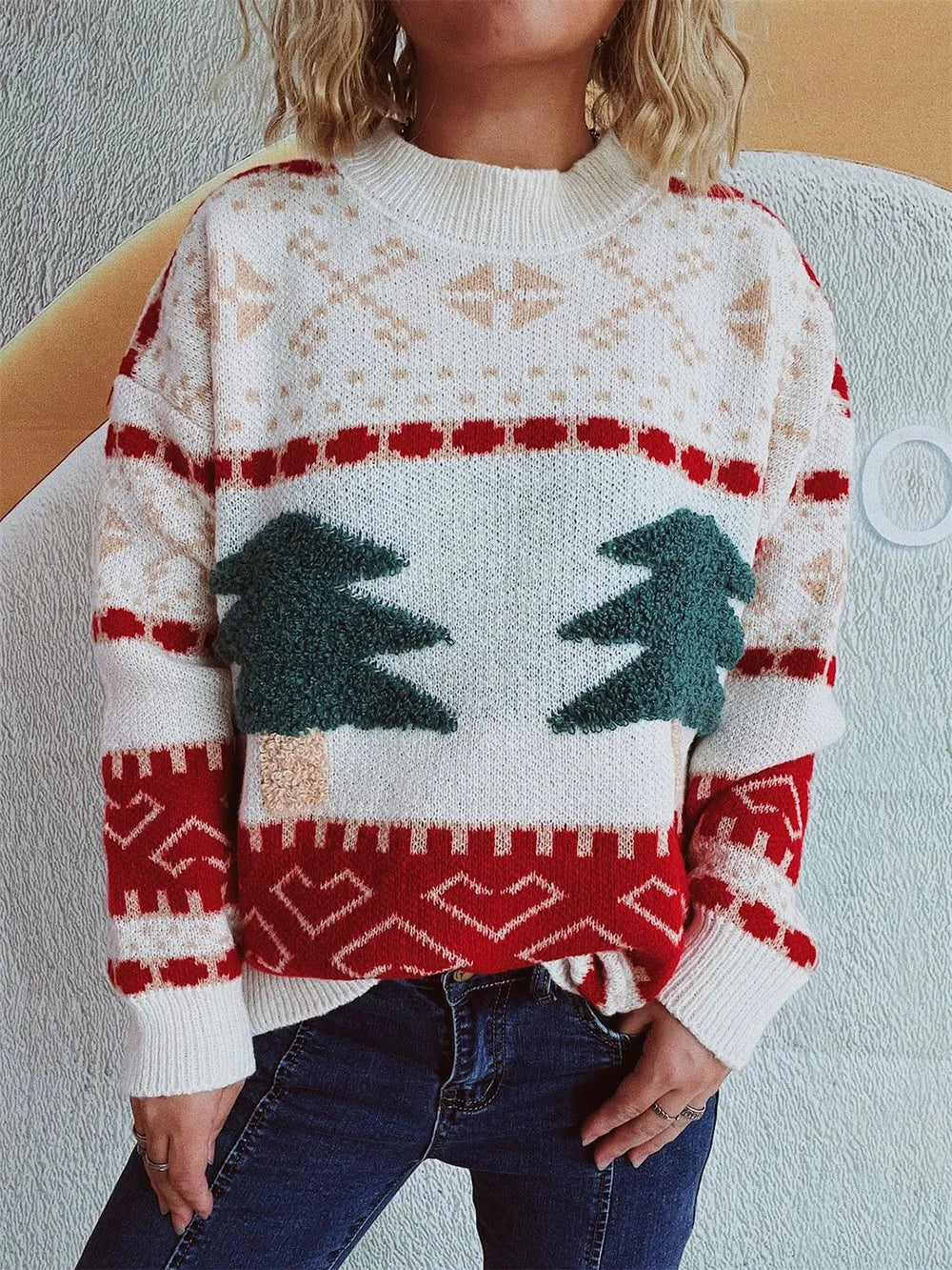 Whimsical Christmas Tree Jacquard Sweater
