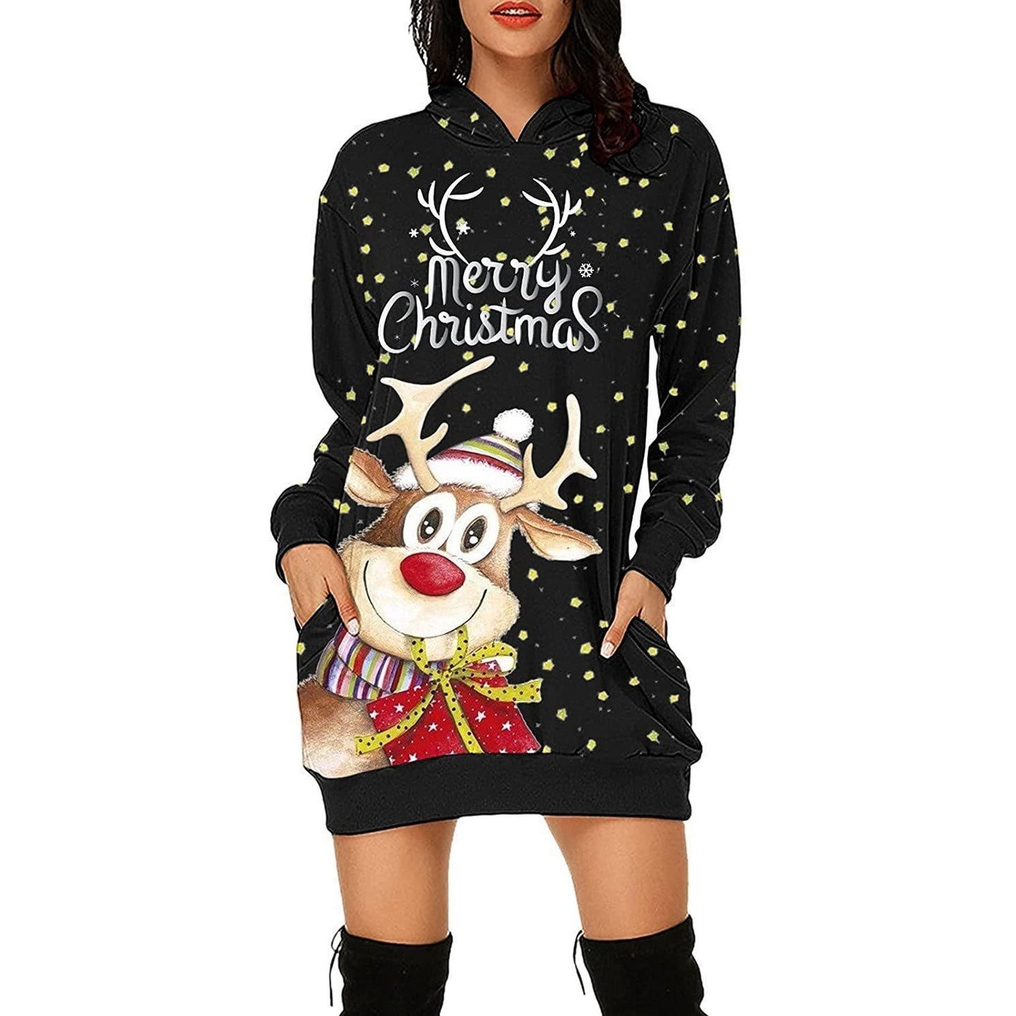 Cozy Christmas Long Sleeve Sweater Dress for Women