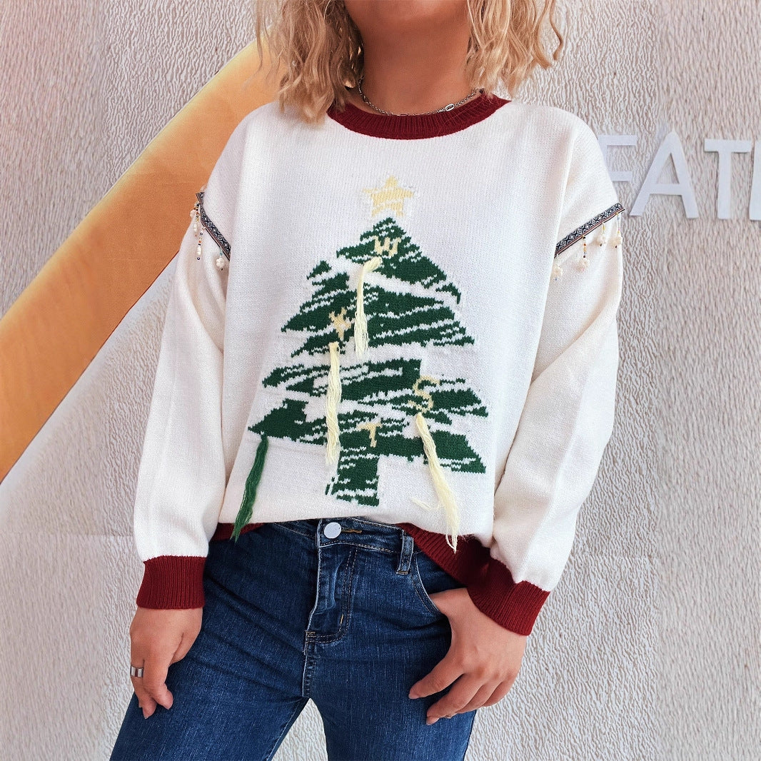 Festive Christmas Tree Splicing Hoodie for Women