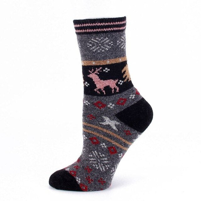 Playful Christmas Elk Woolen Socks