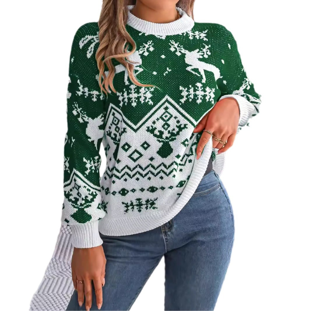 Cute Deer Pattern Long Sleeve Pullover Sweater