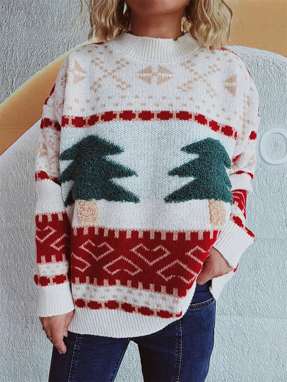 Whimsical Christmas Tree Jacquard Sweater