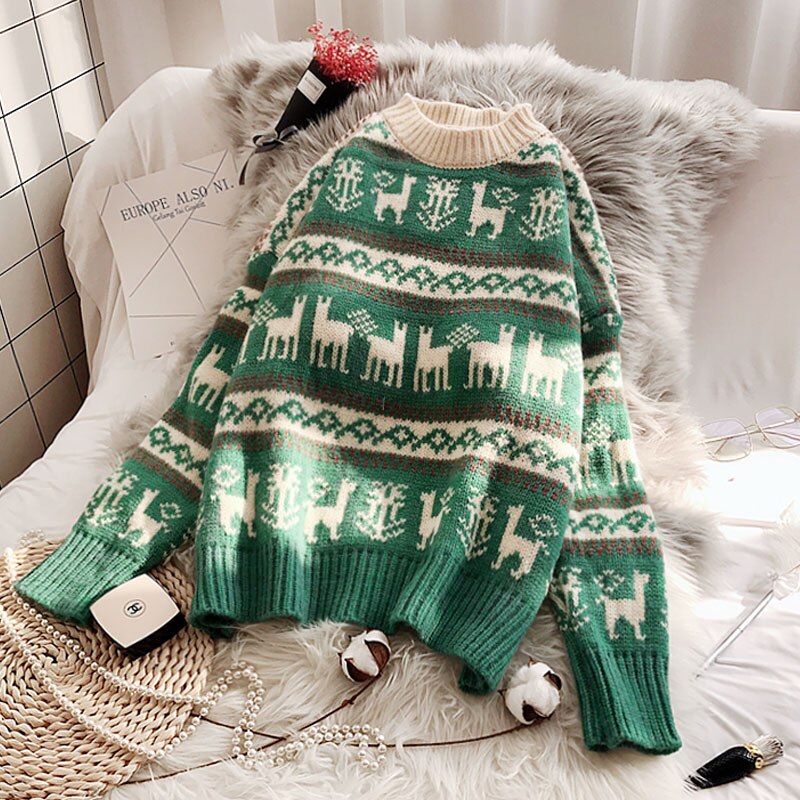 Playful Women's Christmas Sweater - Cozy Harajuku O-Neck Pullover