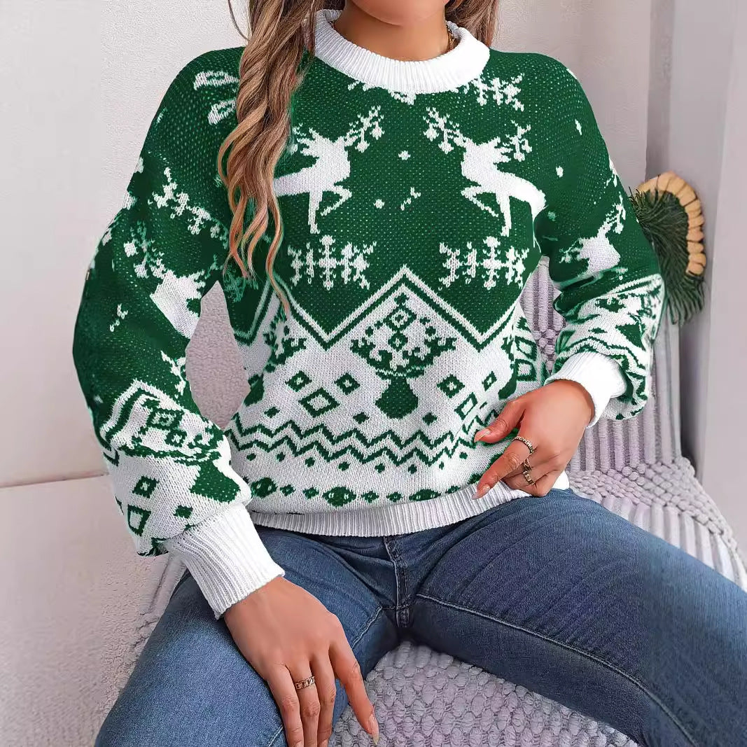Cute Deer Pattern Long Sleeve Pullover Sweater