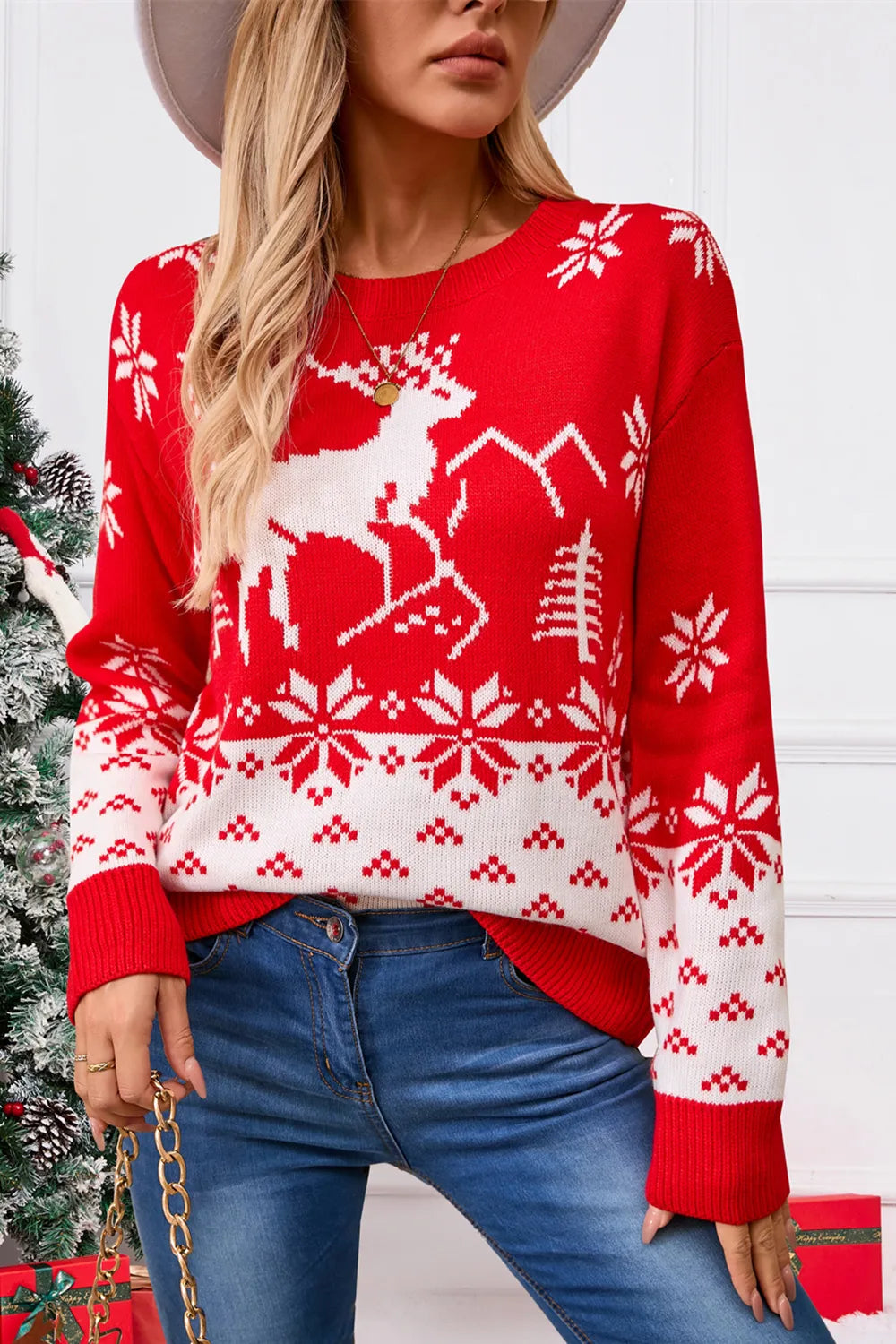 Angel Wings Deer Pattern Christmas Sweater