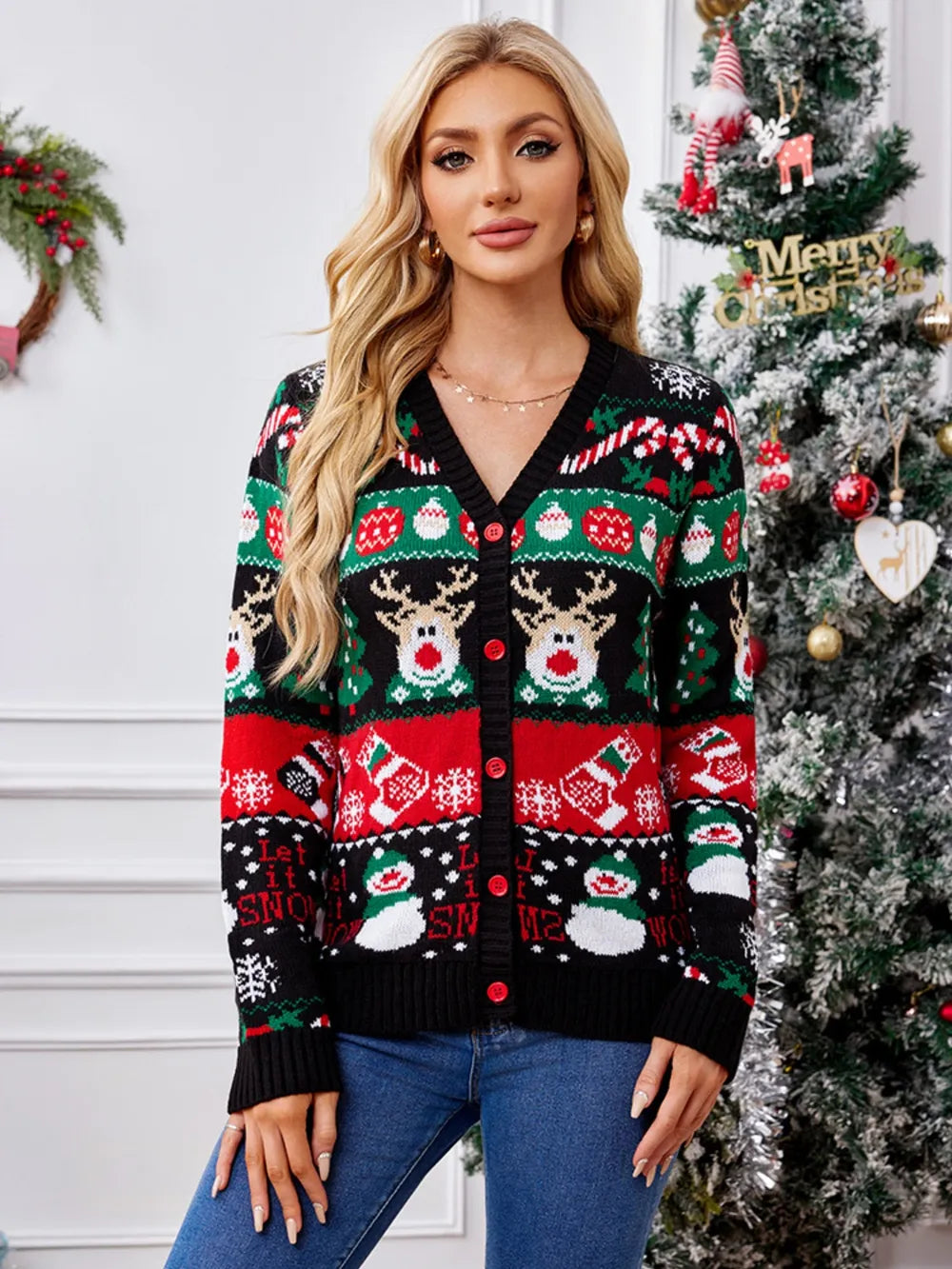 Festive Christmas Reindeer Snowmen Sweater for Women