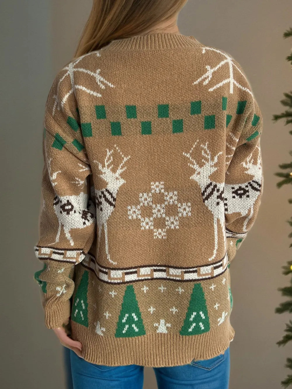 Festive Christmas Element Round Neck Long Sleeve Sweater