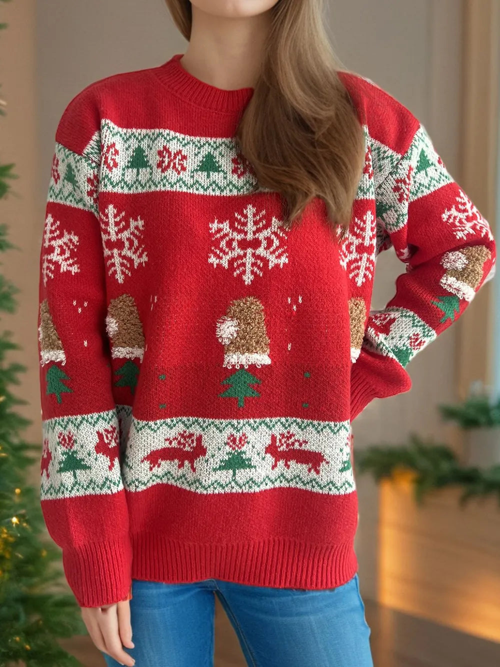 Festive Christmas Element Round Neck Long Sleeve Sweater