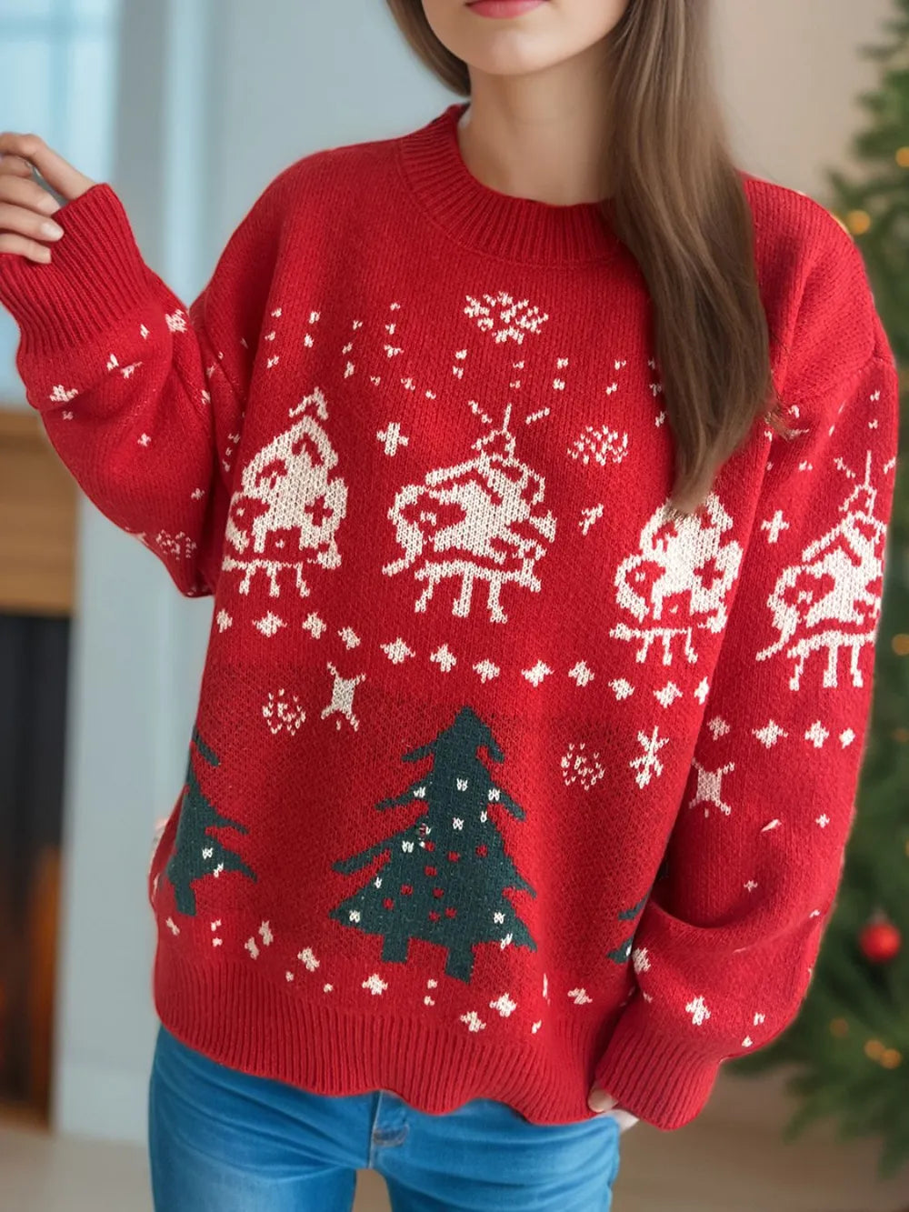 Festive Christmas Element Round Neck Long Sleeve Sweater