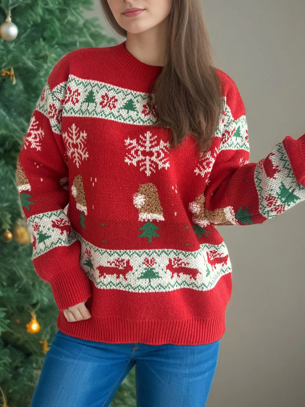 Festive Christmas Element Round Neck Long Sleeve Sweater