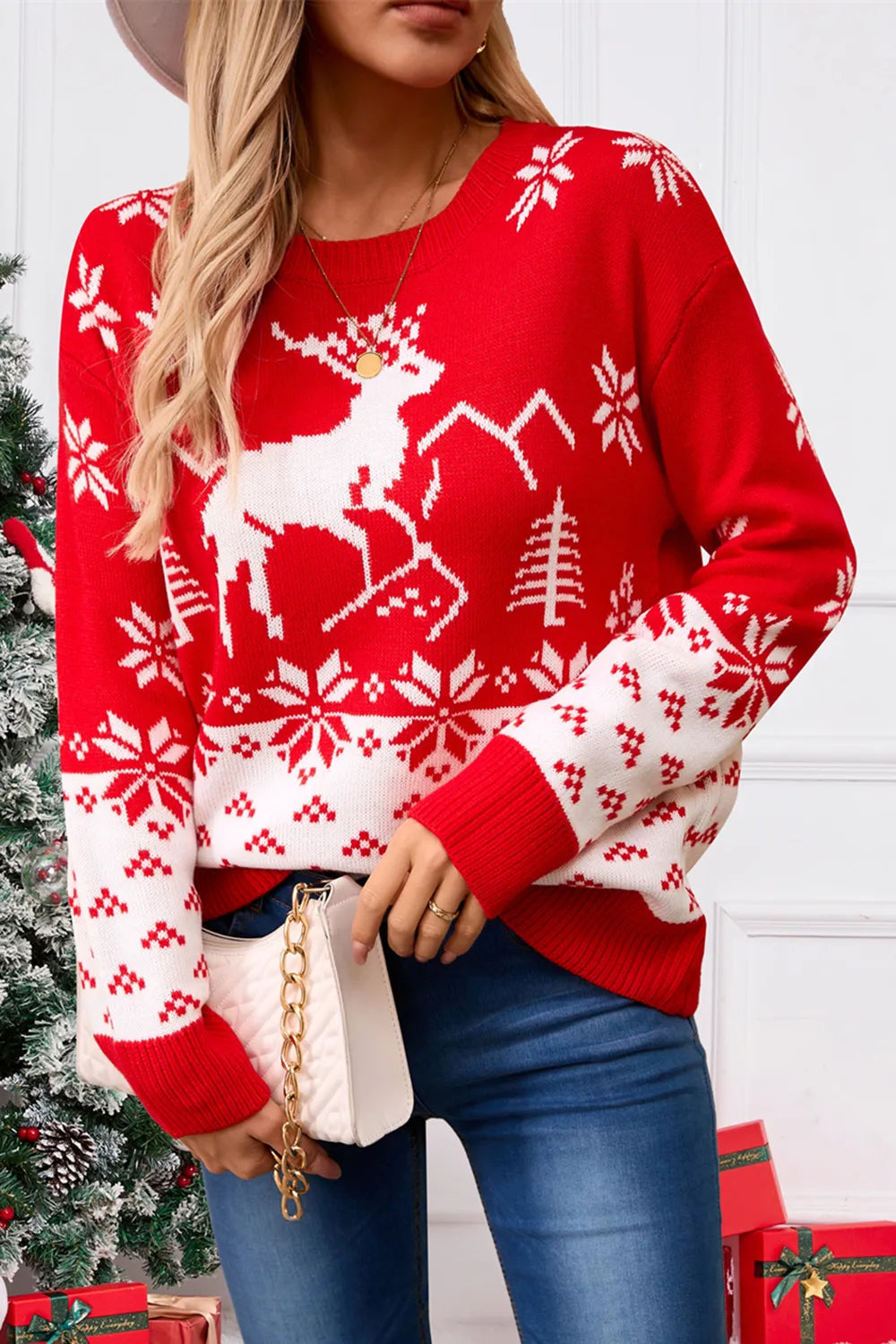 Angel Wings Deer Pattern Christmas Sweater