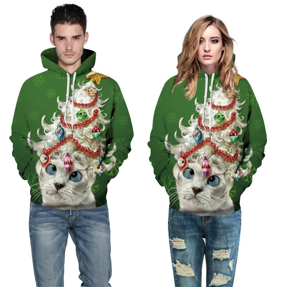 Festive Cat-Print Christmas Sweatshirt for All