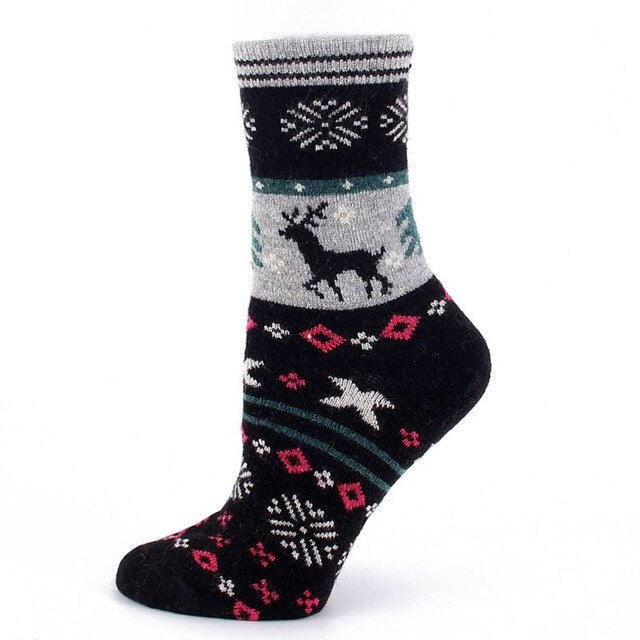Playful Christmas Elk Woolen Socks