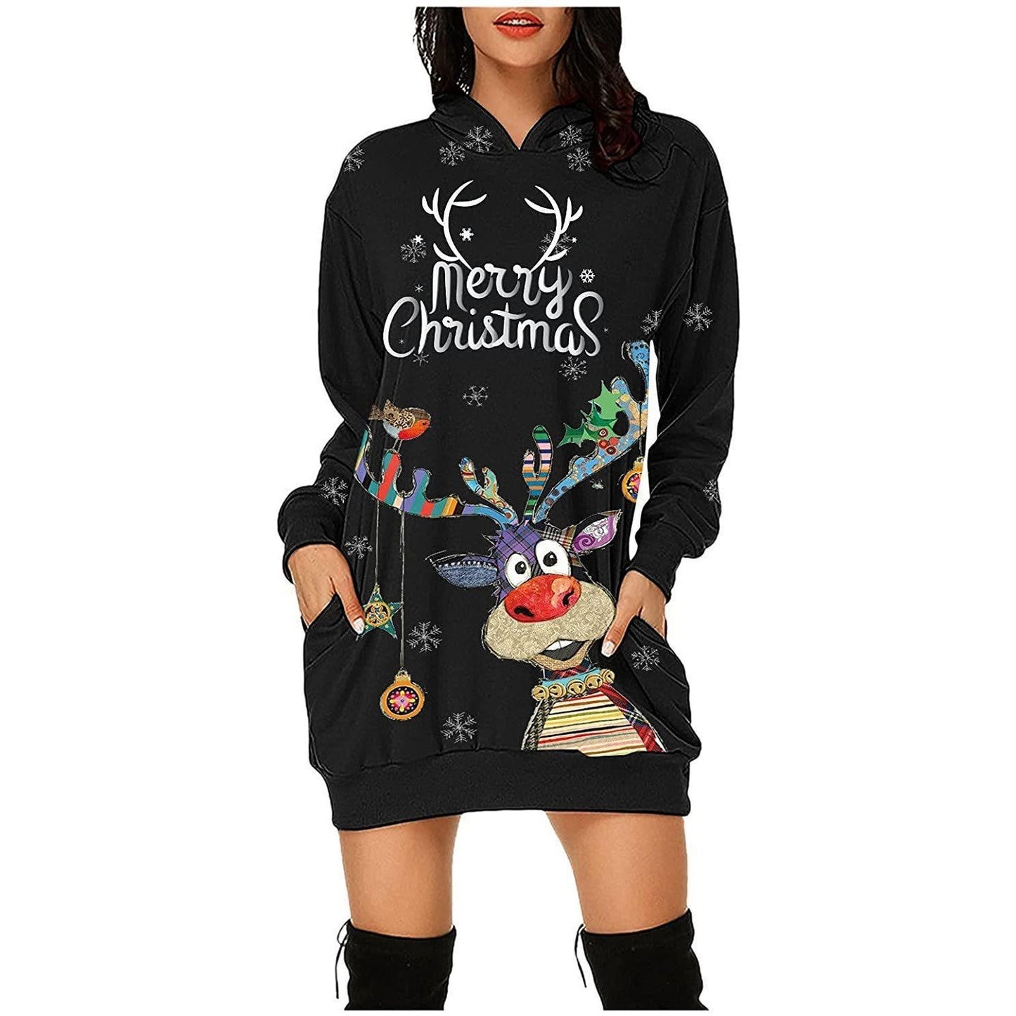 Cozy Christmas Long Sleeve Sweater Dress for Women