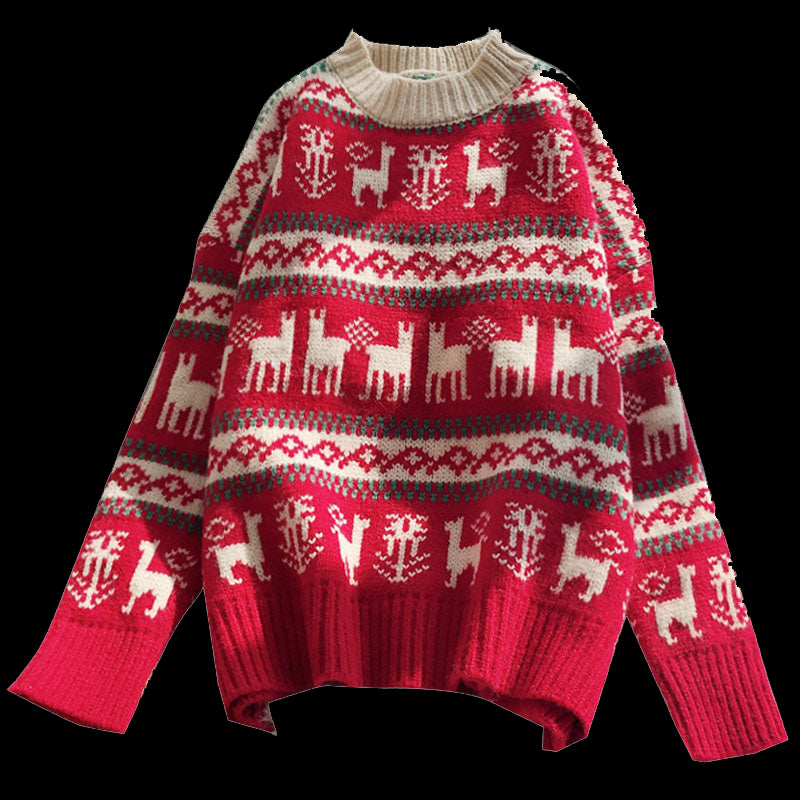 Playful Women's Christmas Sweater - Cozy Harajuku O-Neck Pullover