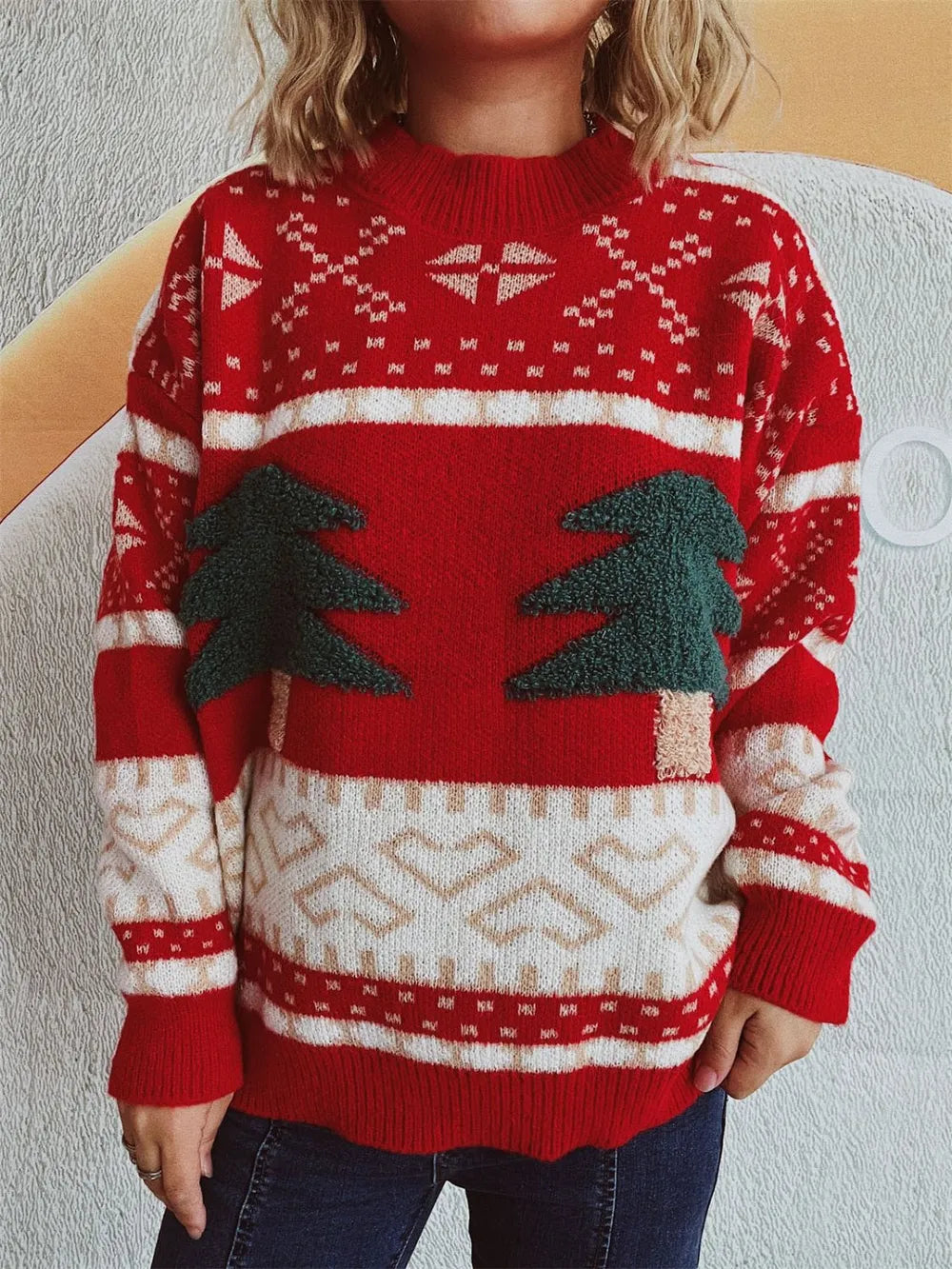 Whimsical Christmas Tree Jacquard Sweater