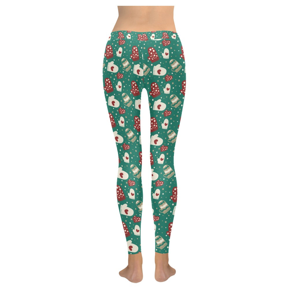 Festive Green Christmas Mittens All-Over Leggings for Women