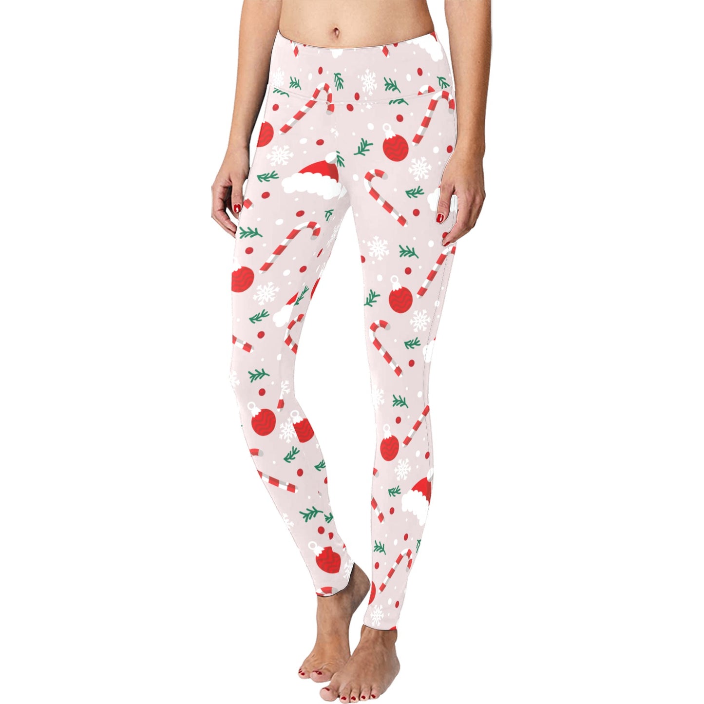 Candy Cane Santa Hat Christmas Running Women's Workout Leggings