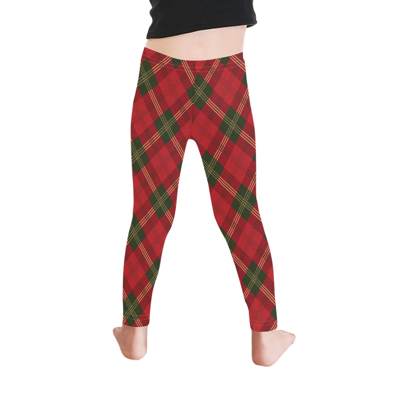 Festive Red Green Christmas Plaid Girls Leggings