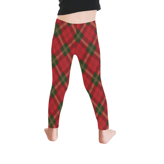 Festive Red Green Christmas Plaid Girls Leggings