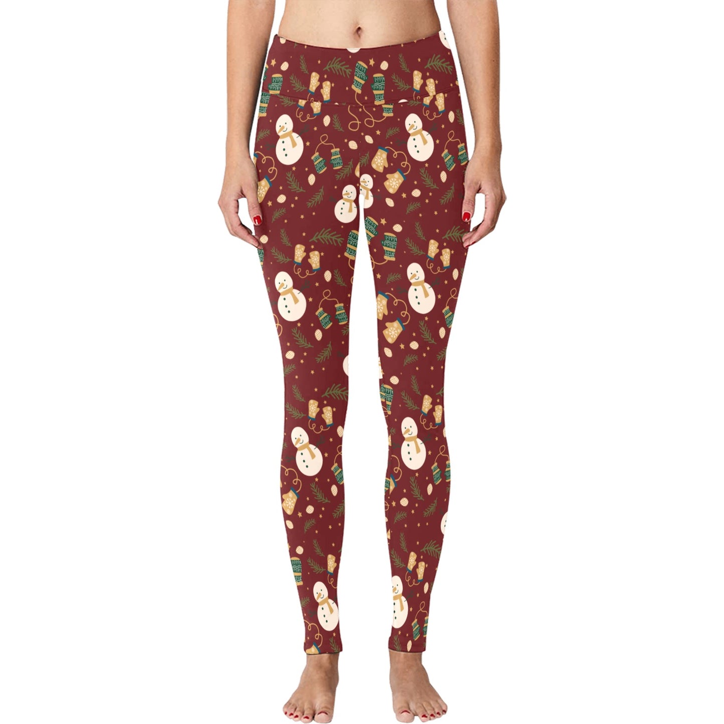 Christmas Running Snowman Maroon Women's Workout Leggings