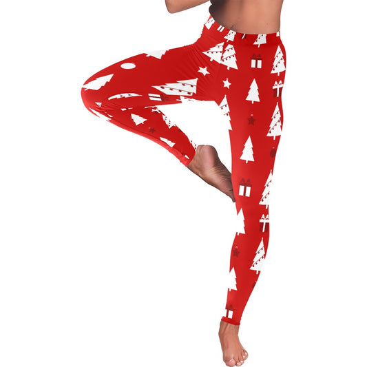Festive Red & White Christmas Women's All-Over Low Rise Leggings