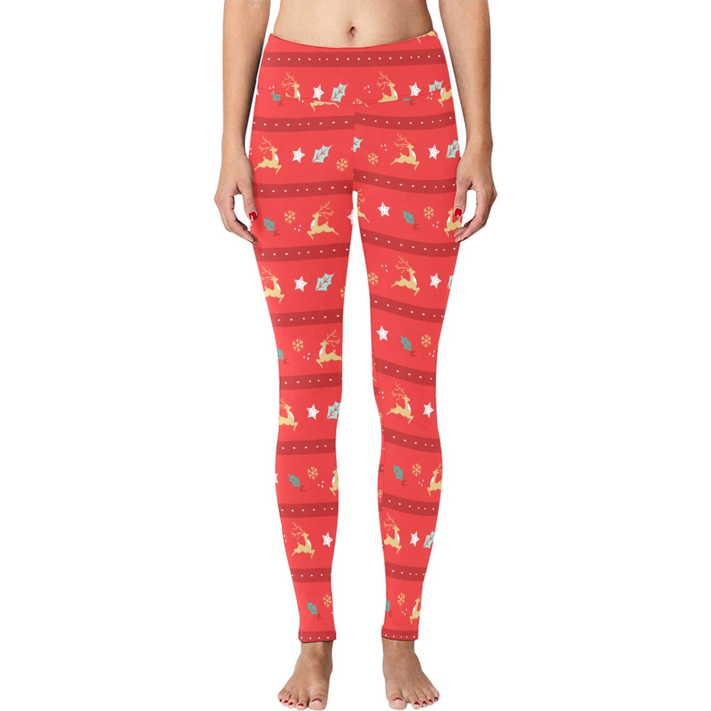 Red Reindeer Christmas Running Women's Workout Leggings