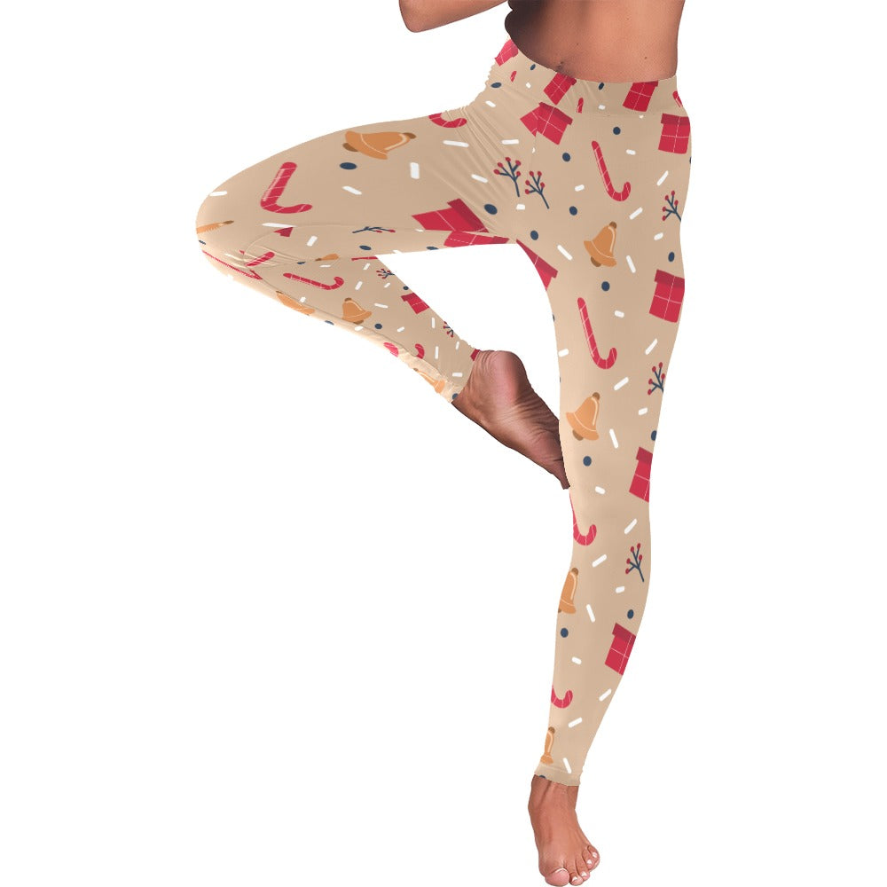 Festive Tan Christmas Women's All-Over Low Rise Leggings