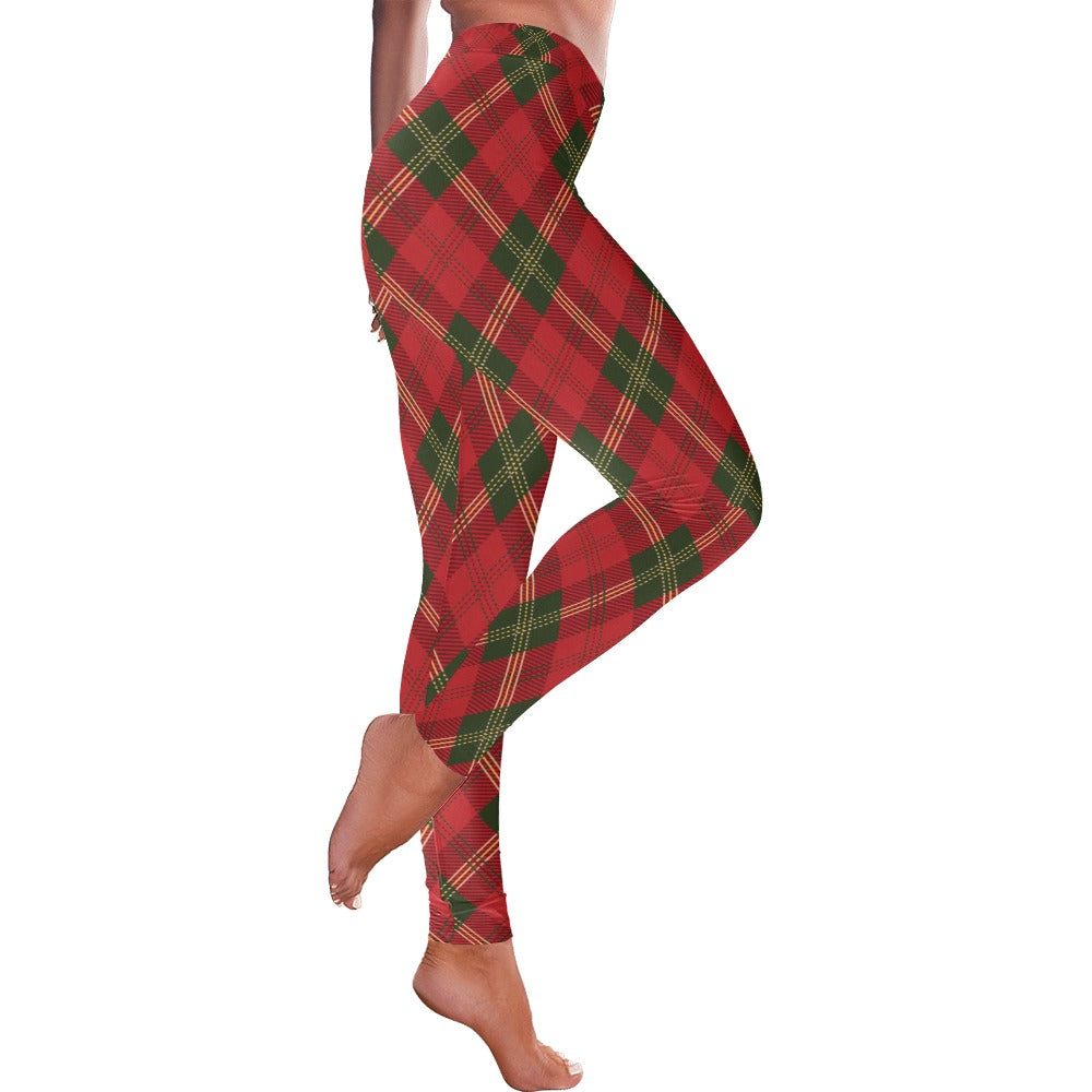 Festive Red and Green Plaid Christmas Leggings for Women