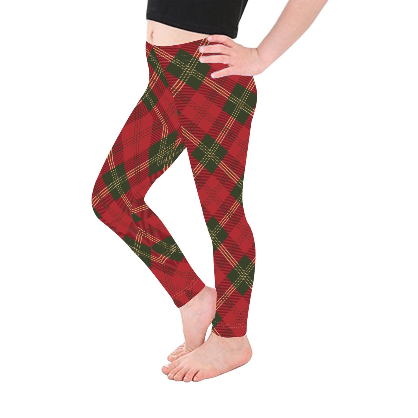 Festive Red Green Christmas Plaid Girls Leggings