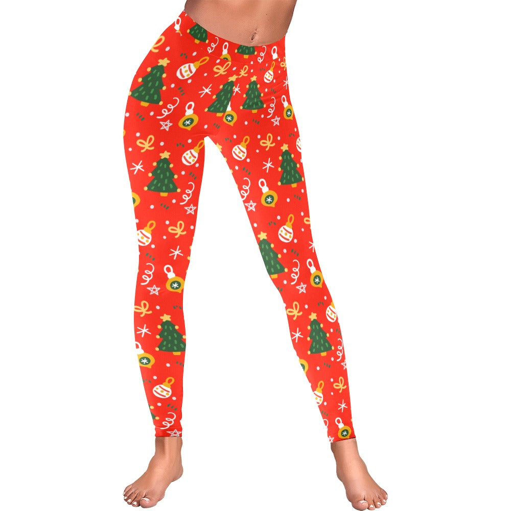 Festive Red Christmas Tree Women's All-Over Low Rise Leggings