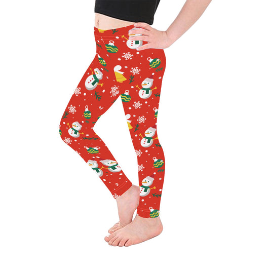 Festive Red Snowman Christmas Leggings for Girls