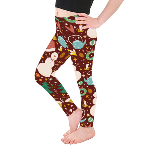 Snowman Brown Christmas Leggings for Girls