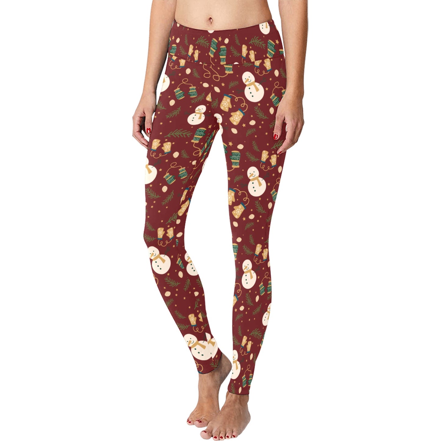 Christmas Running Snowman Maroon Women's Workout Leggings