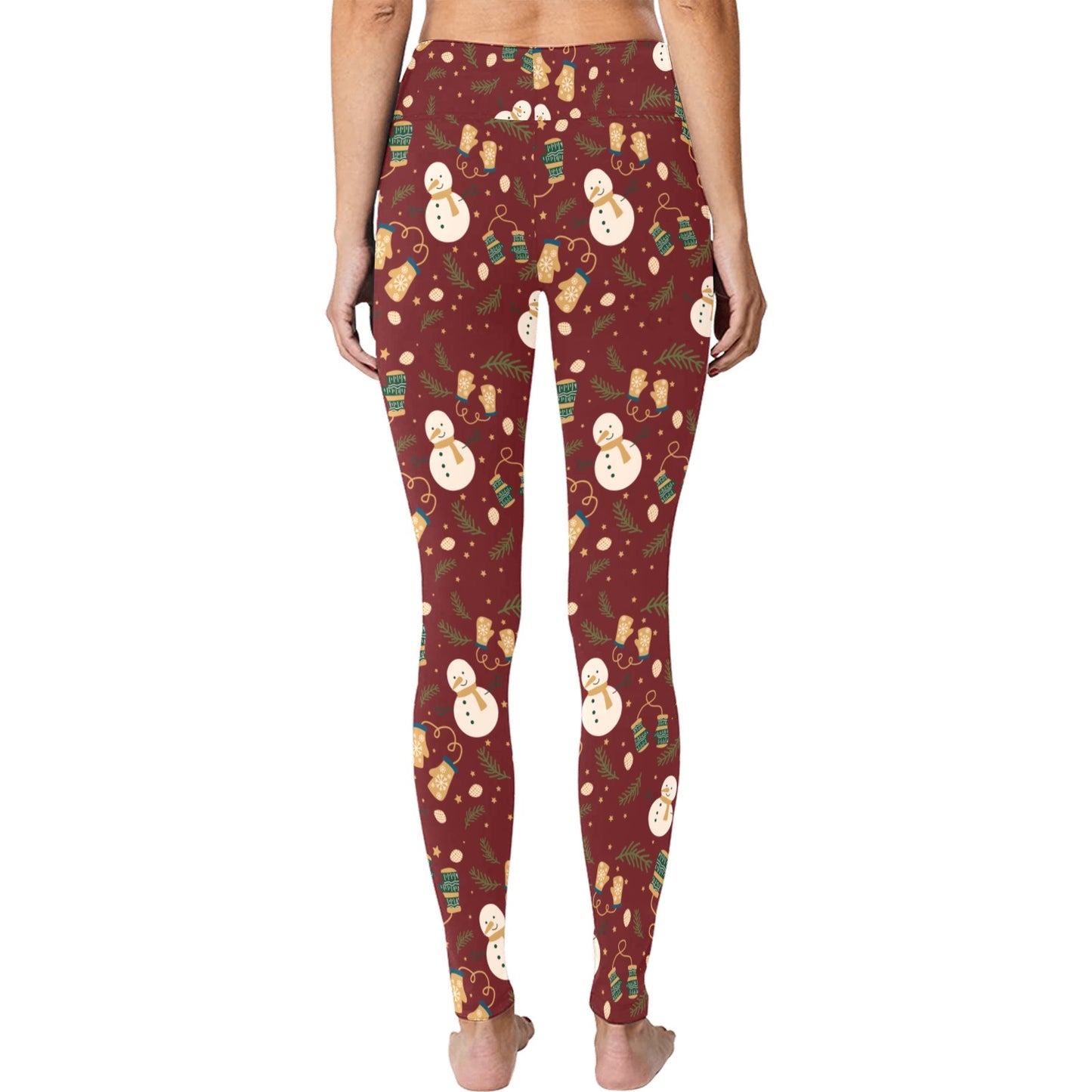 Christmas Running Snowman Maroon Women's Workout Leggings