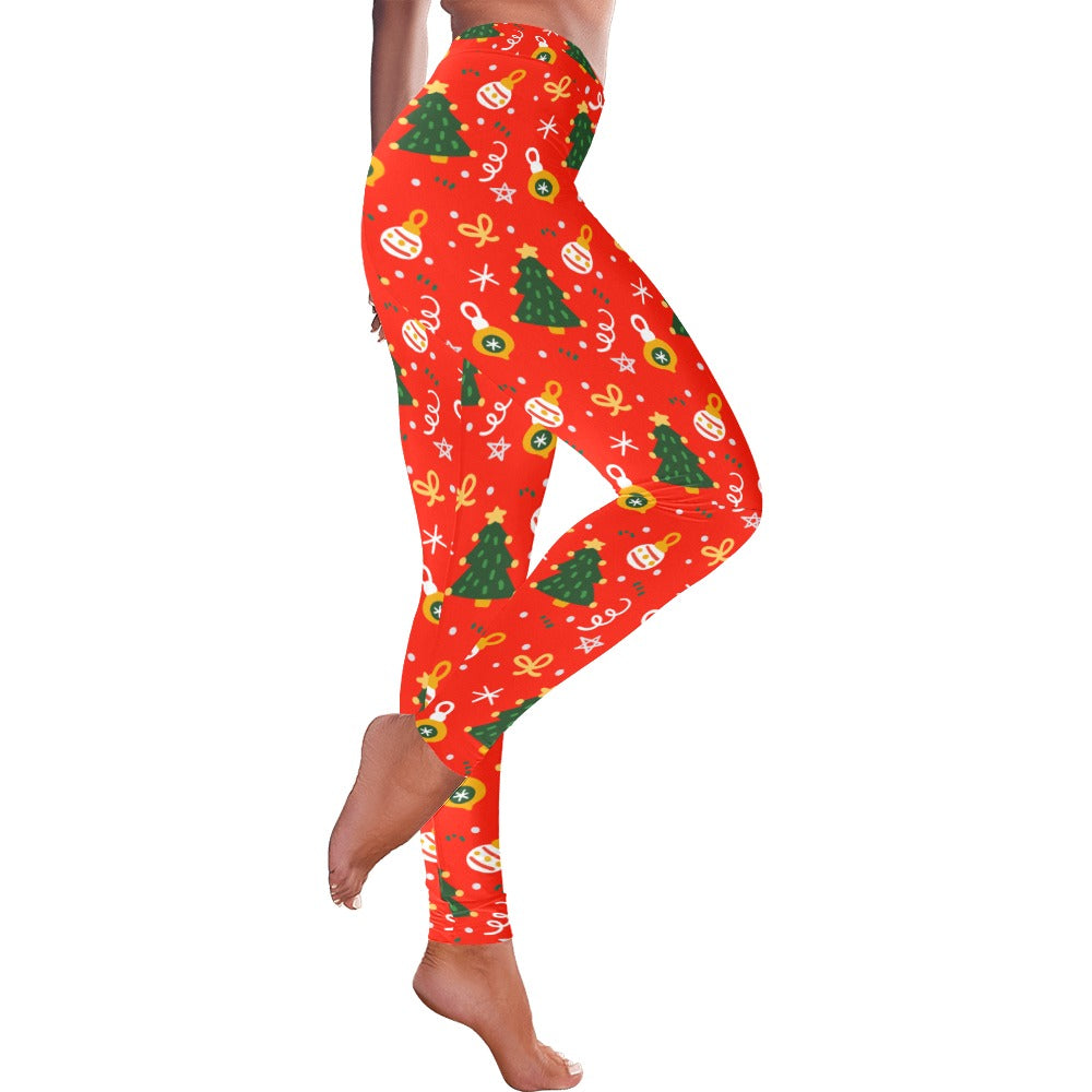 Festive Red Christmas Tree Women's All-Over Low Rise Leggings