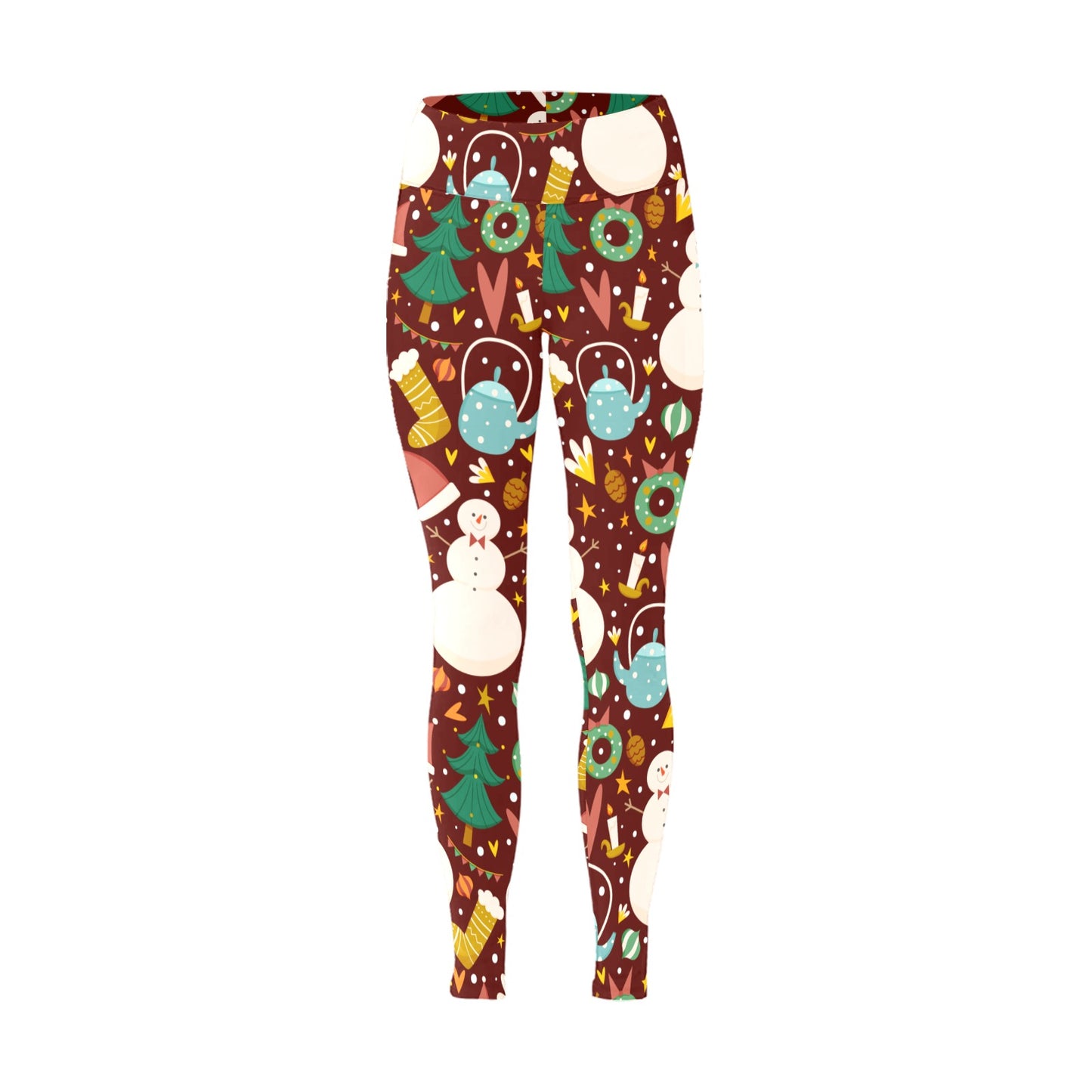 Brown Snowman Christmas Running Women's Workout Leggings
