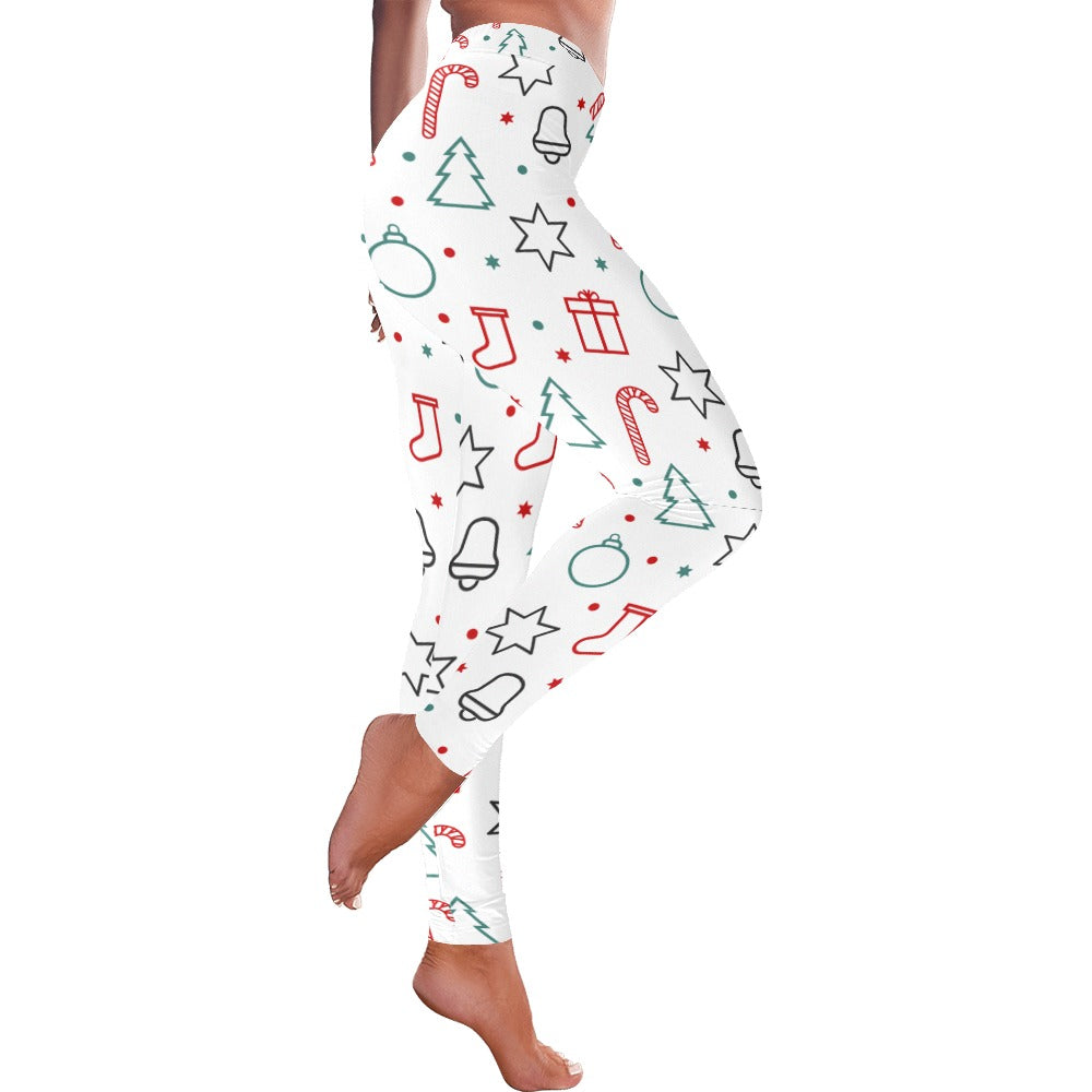 Playful White Christmas Shapes Women's All-Over Low Rise Leggings