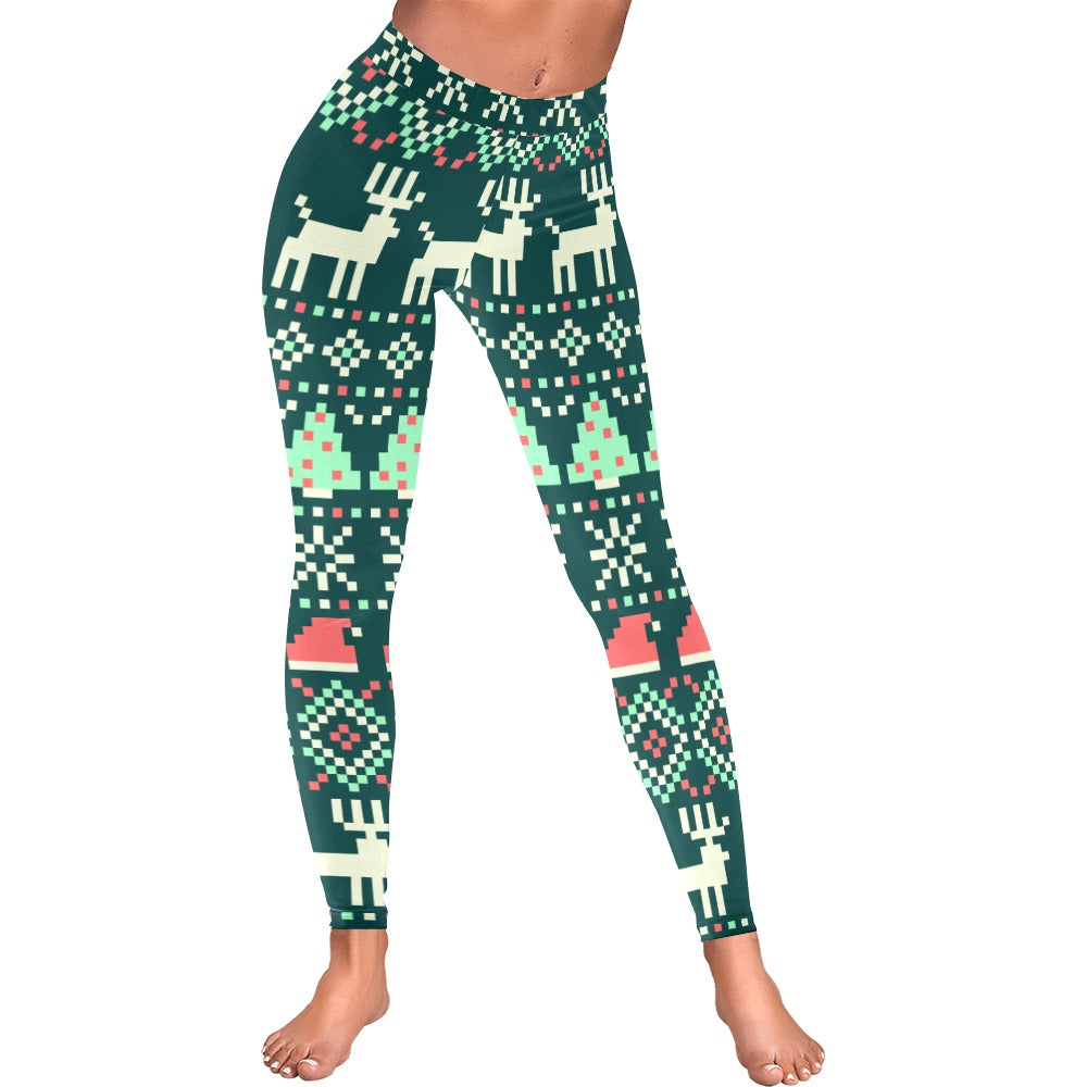 Festive Green Christmas Pattern Women's All-Over Leggings