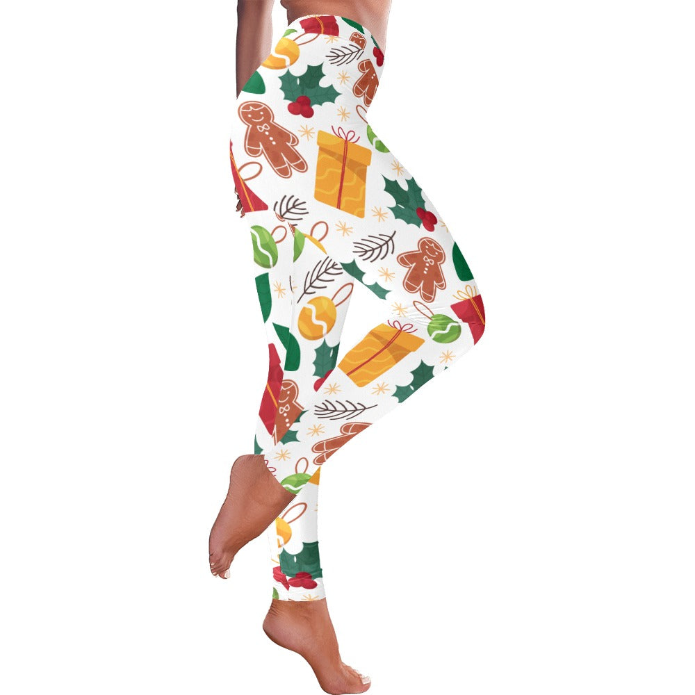 Festive White Gingerbread Man Christmas Leggings for Women
