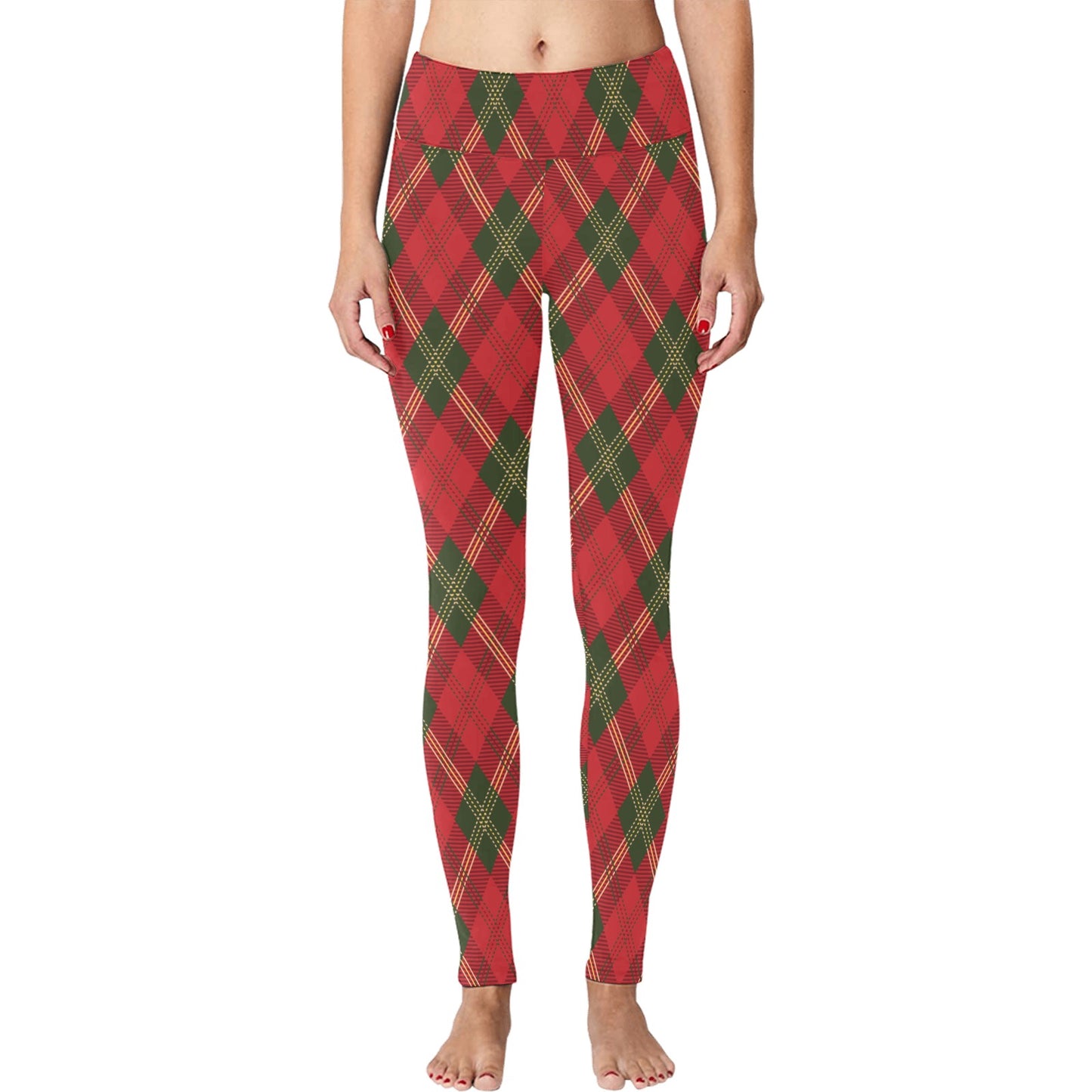Red and Green Plaid Christmas Running Leggings