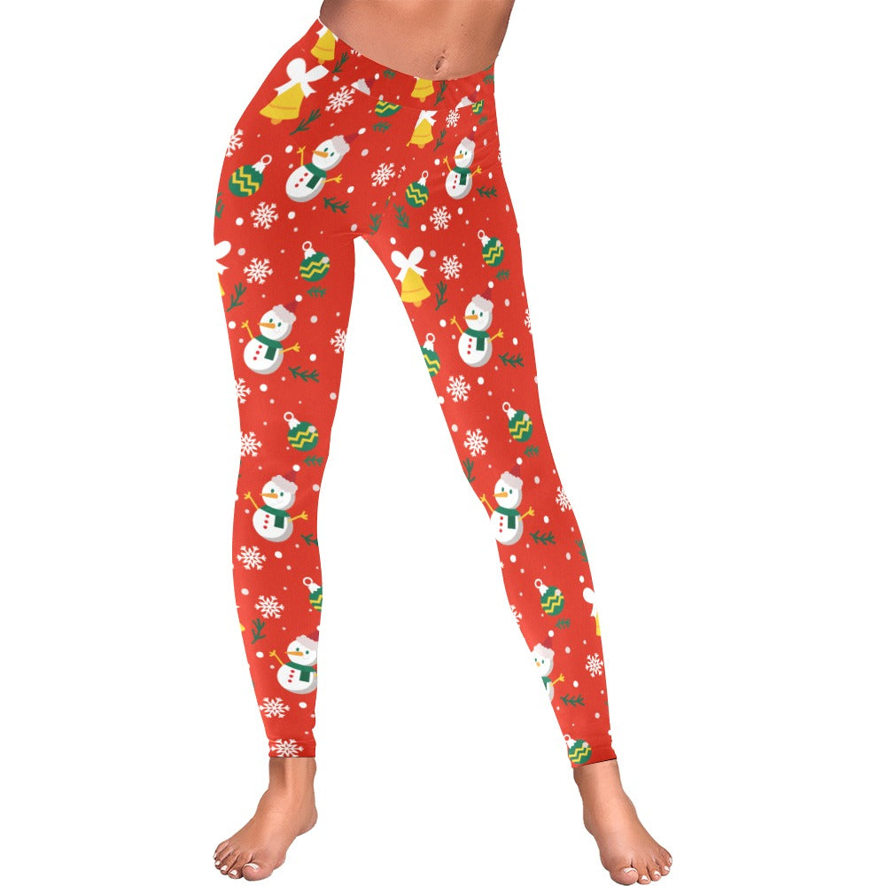 Festive Red Snowman & Snowflake Christmas Leggings