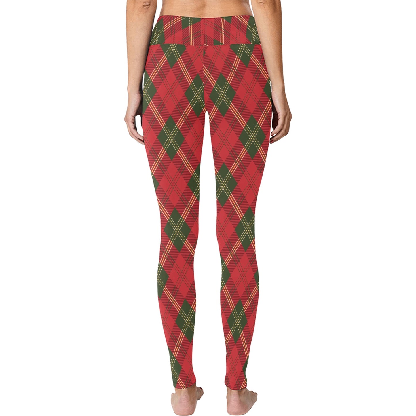Red and Green Plaid Christmas Running Leggings