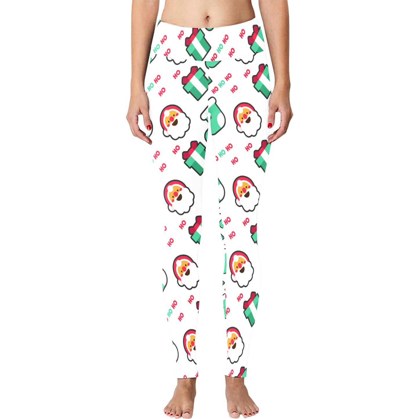 White Ho Ho Ho Santa Stocking Gifts Christmas Running Women's Workout Leggings
