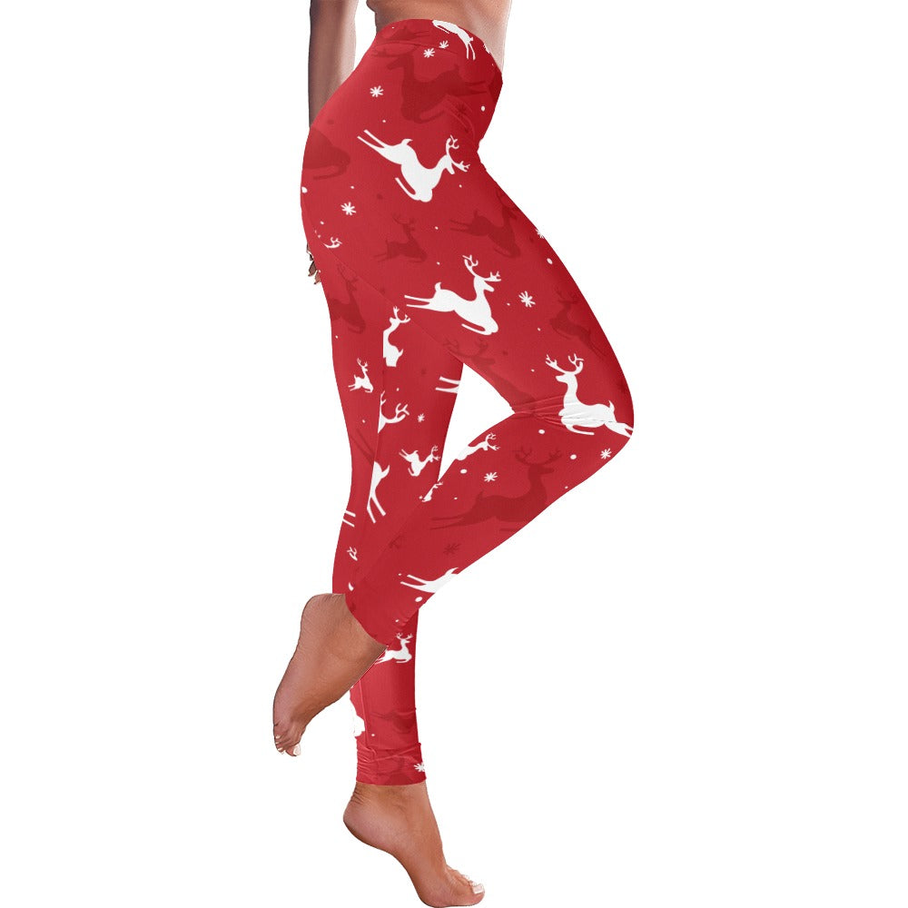 Festive Red Reindeer Christmas Women's All-Over Low Rise Leggings