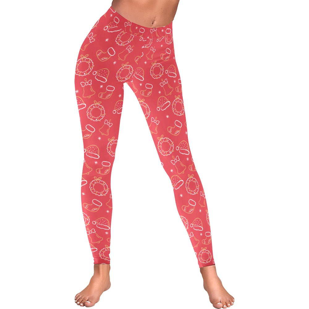 Wreath Bell Christmas Women's All-Over Low Rise Leggings