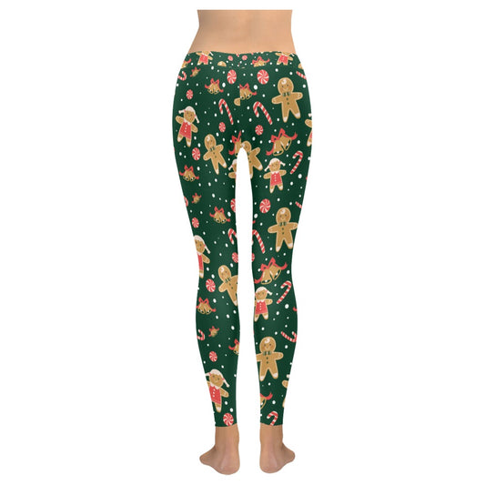 Festive Green Gingerbread Christmas Leggings for Women