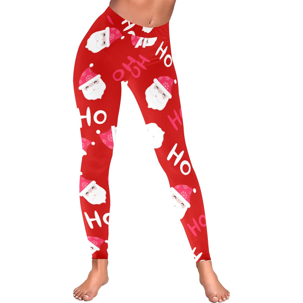 Festive Pink and Red HO HO HO Women's Christmas Leggings